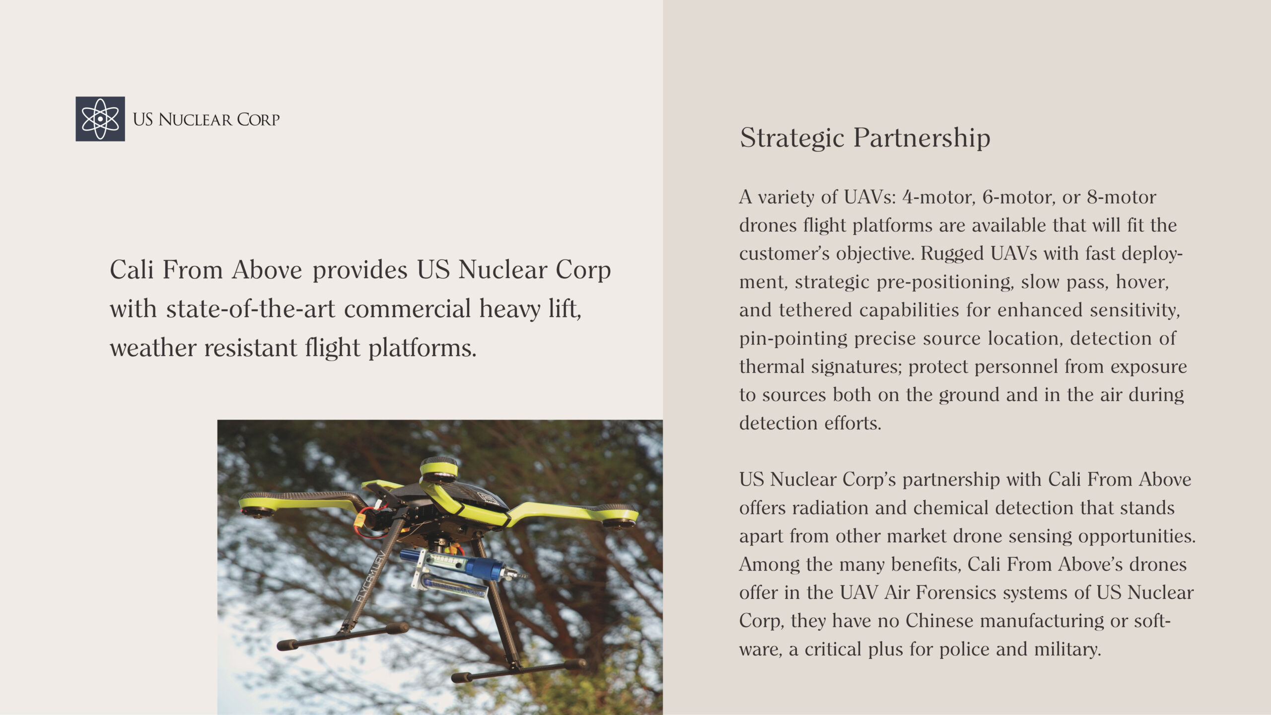 FlyCam UAV provides US Nuclear Corp with state-of-the-art commercial heavy-lift all-weather flight platforms.